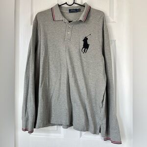 POLO RALPH LAUREN Men's Gray Relaxed-Fit Long-Sleeved Big Pony Mesh Polo XL